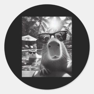 Funny Animal Swimming Pool Capybara Selfie With Ca Classic Round Sticker