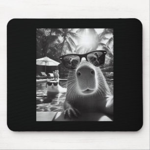 Funny Animal Swimming Pool Capybara Selfie With Ca Mouse Mat