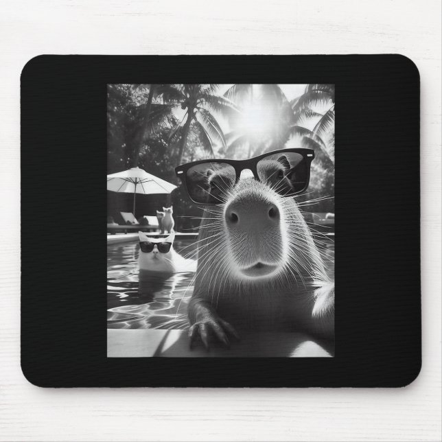 Funny Animal Swimming Pool Capybara Selfie With Ca Mouse Mat (Front)
