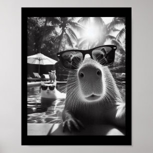 Funny Animal Swimming Pool Capybara Selfie With Ca Poster