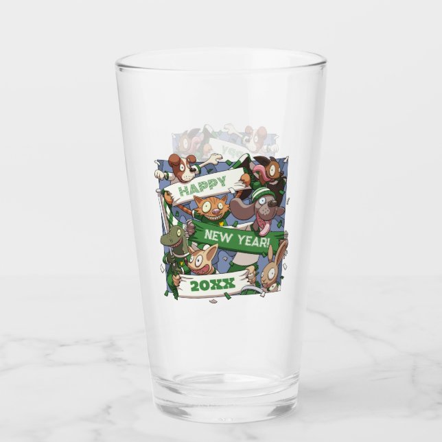 Funny Animals Add The New Year Sports Fans Cartoon Glass (Front)