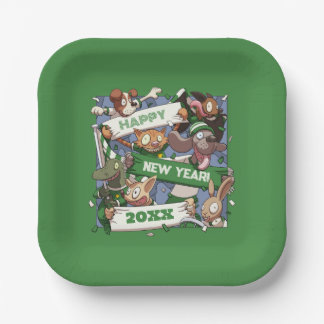 Funny Animals Add The New Year Sports Fans Cartoon Paper Plate