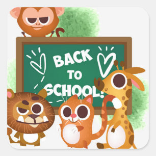 Funny Animals Back to School Square Sticker