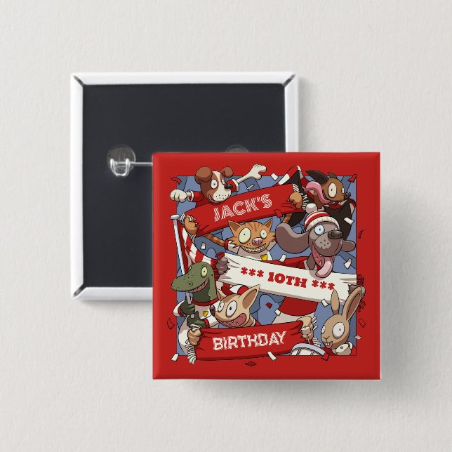 Funny Animals Birthday Age Sports Fans Cartoon 15 Cm Square Badge (Front & Back)