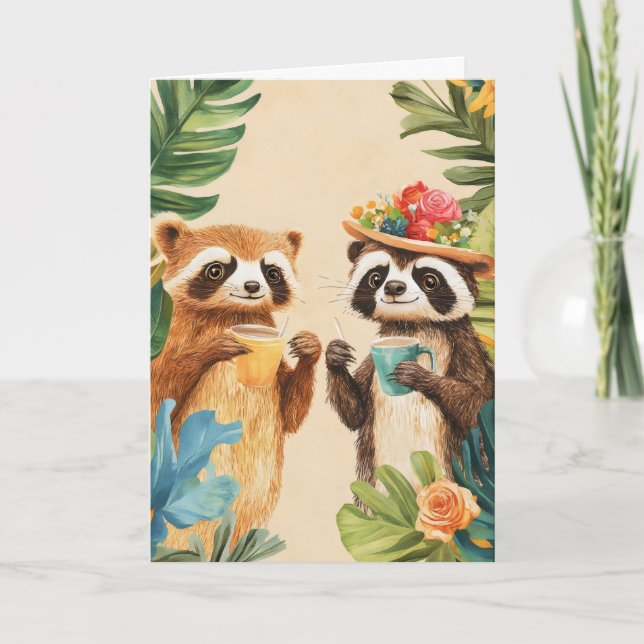 Funny Animals Exotic Flowers Holiday Card (Front)