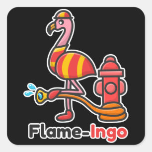 Funny Animals Fire Department Flamingo Square Sticker
