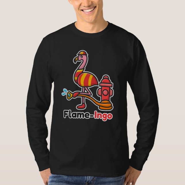 Funny Animals Fire Department Flamingo T-Shirt (Front)