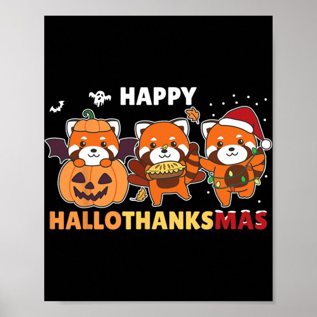 Funny Animals For The Holidays Red Panda Christmas Poster (Front)