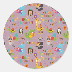 Funny Animals Happy Birthday   Classic Round Sticker