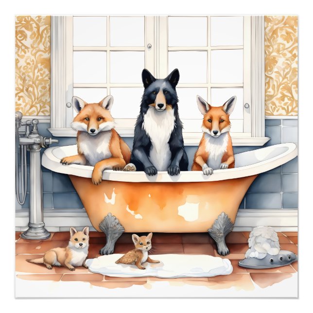 Funny animals in bath photo print (Front)
