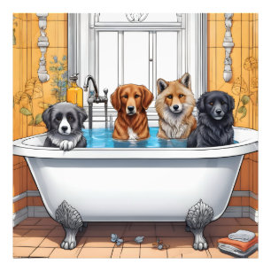 Funny animals in bath photo print