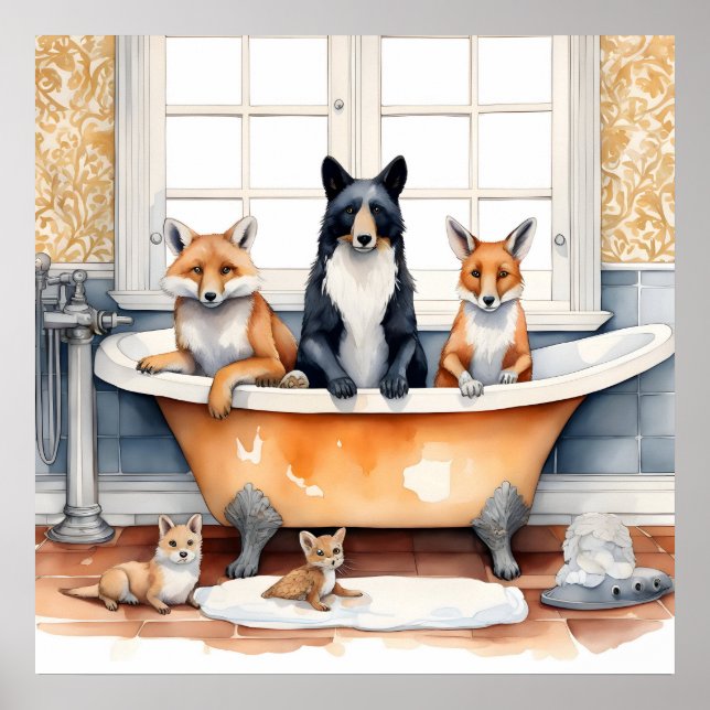 Funny animals in bath poster (Front)