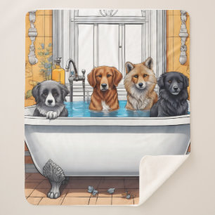Funny animals in bath sherpa blanket