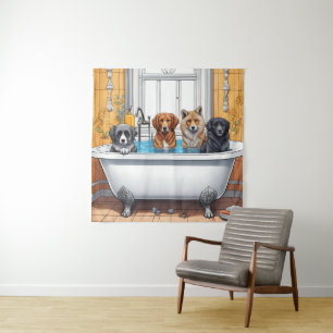 Funny animals in bath tapestry