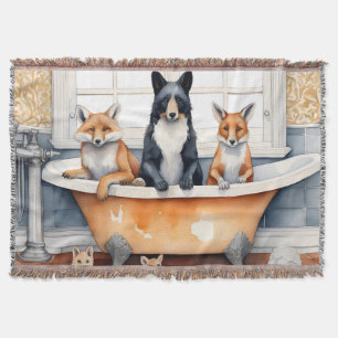 Funny animals in bath throw blanket