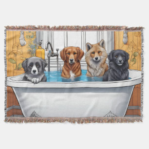 Funny animals in bath throw blanket