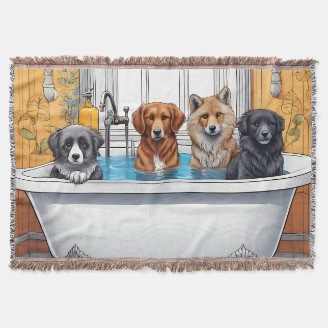Funny animals in bath throw blanket (Front)