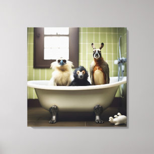 Funny animals in bathroom canvas print
