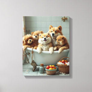 Funny animals in bathtub canvas print