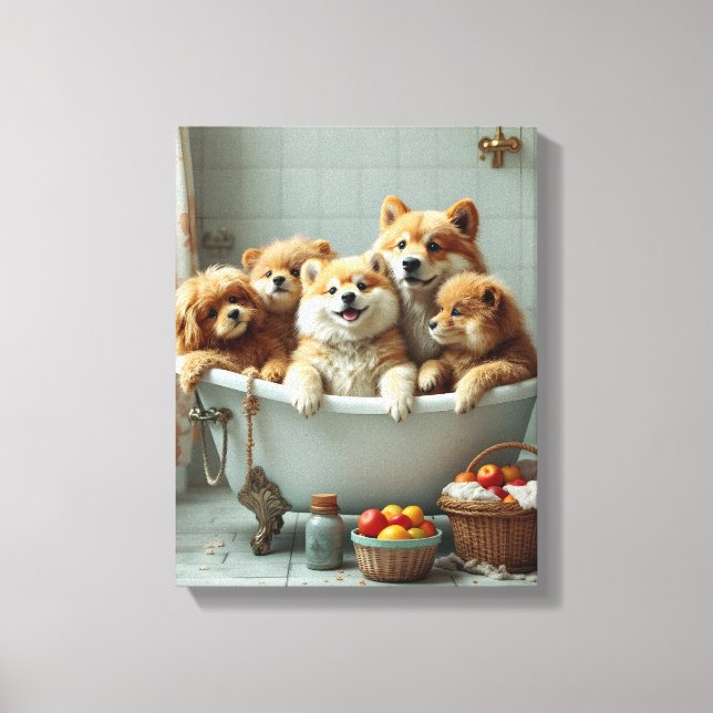 Funny animals in bathtub canvas print (Front)