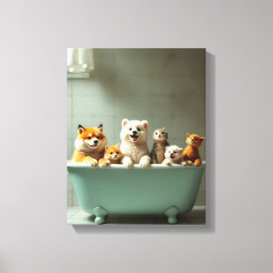 Funny animals in bathtub canvas print