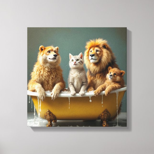 Funny animals in bathtub canvas print (Front)