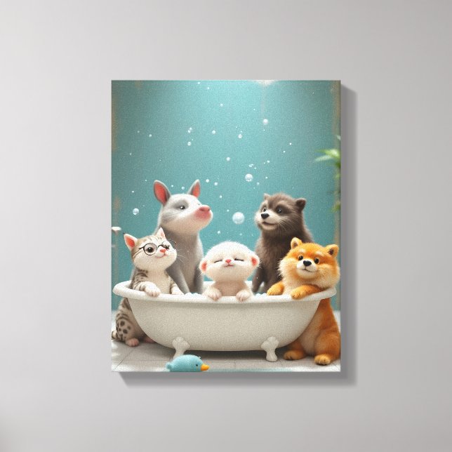 Funny animals in bathtub canvas print (Front)