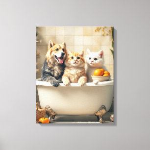 Funny animals in bathtub canvas print