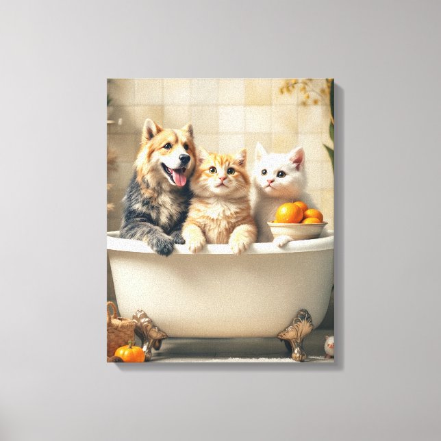 Funny animals in bathtub canvas print (Front)