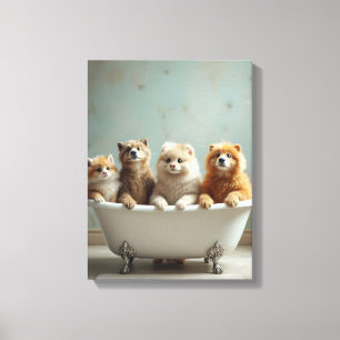 Funny animals in bathtub canvas print