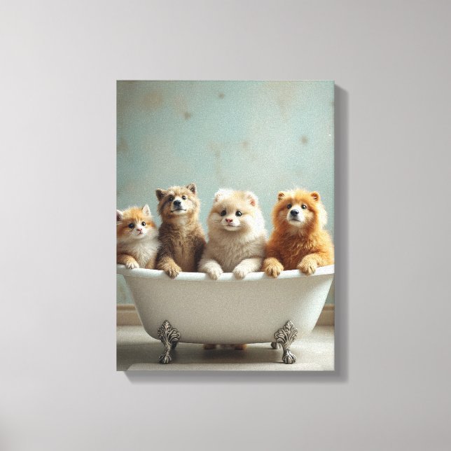 Funny animals in bathtub canvas print (Front)
