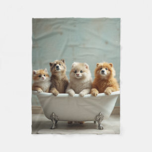 Funny animals in bathtub fleece blanket