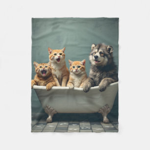 Funny animals in bathtub fleece blanket