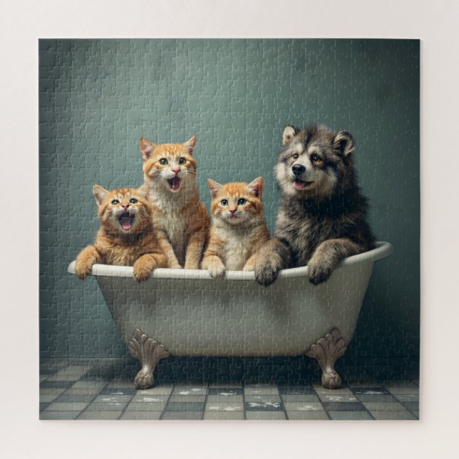 Funny animals in bathtub jigsaw puzzle (Vertical)