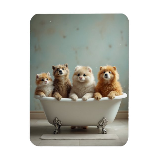 Funny animals in bathtub magnet (Vertical)