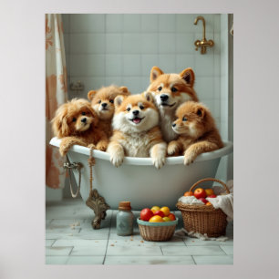 Funny animals in bathtub poster