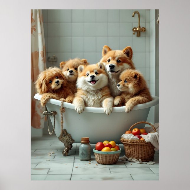Funny animals in bathtub poster (Front)