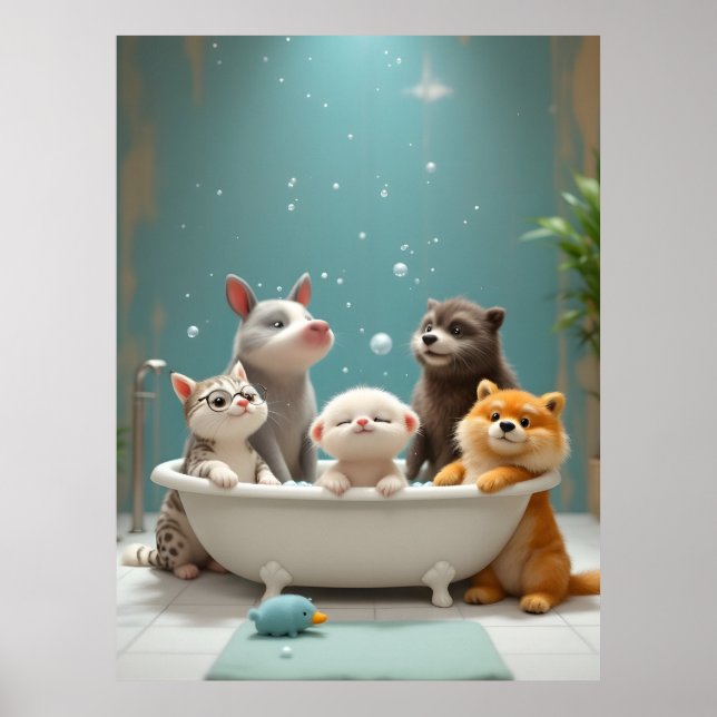 Funny animals in bathtub poster (Front)