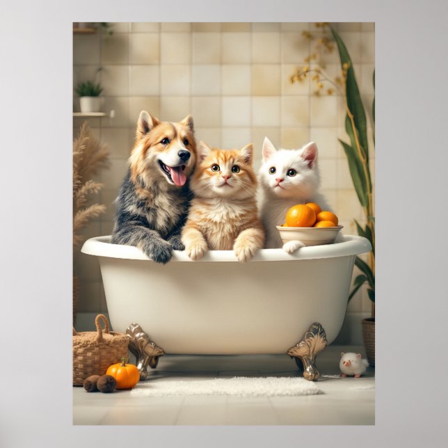 Funny animals in bathtub poster (Front)