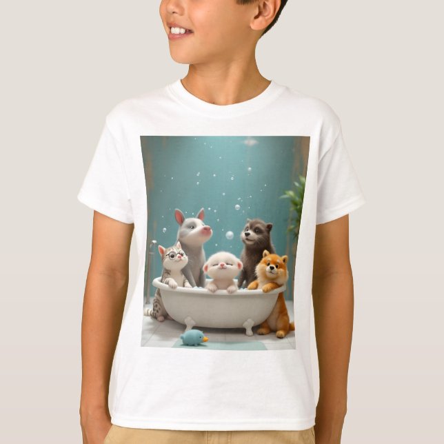 Funny animals in bathtub T-Shirt (Front)