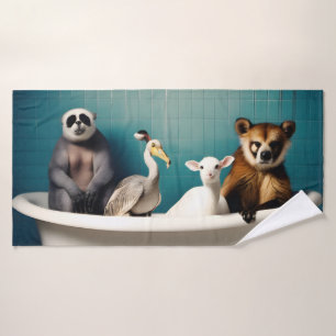 Funny animals in the bathroom bath towel