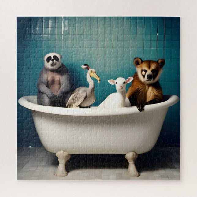 Funny animals in the bathroom jigsaw puzzle (Vertical)