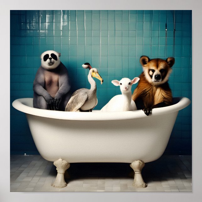 Funny animals in the bathroom poster (Front)