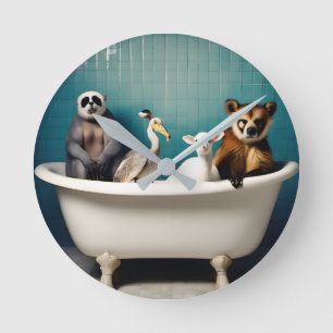 Funny animals in the bathroom round clock