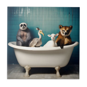 Funny animals in the bathroom tile