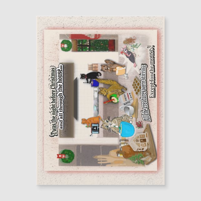 Funny Animals Night Before Xmas Magnetic Card (Front)
