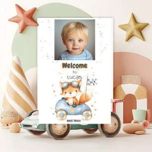 Funny Animals Race Cars 2nd Birthday Welcome Poster