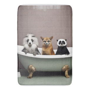 Funny animals sitting in bathtub in bathroom bath mat