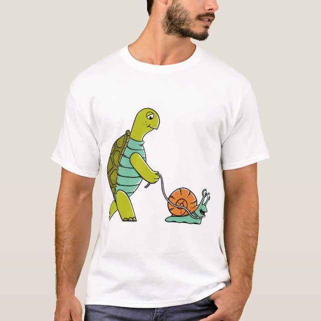 Funny Animals Turtle And Snail T-Shirt (Front)