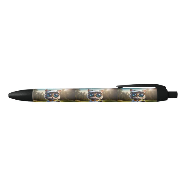 Funny Animated Cat Golf Player, Blue Ink Pen (Top)
